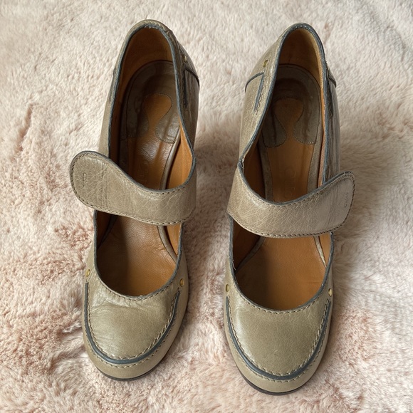 Chloe Mary Jane Leather Block Heels Pumps Shoes Taupe EU 40 US 10 - Picture 4 of 17